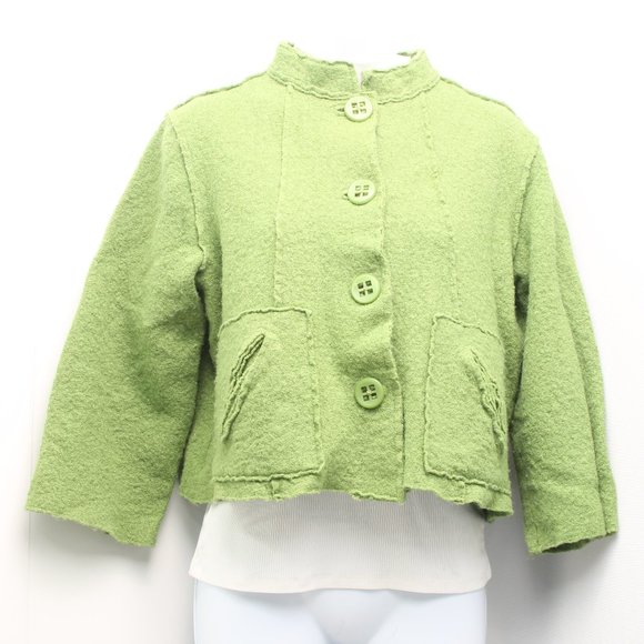 Wool Button-Down Jacket Size M Green - Picture 1 of 9